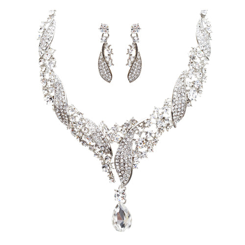 Bridal Wedding Jewelry Crystal Rhinestone Beautifully Crafted Necklace J508 SLV
