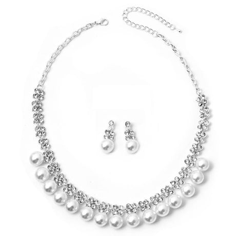 Bridal Wedding Prom Jewelry Set Crystal Rhinestone Pearl Classic Necklace J733