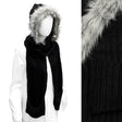 Fur Trim Hood Knit Scarf with Pocket Black