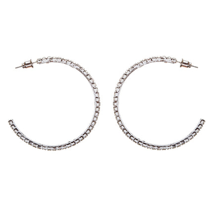 Exquisite Sparkle Crystal Rhinestone Hoop Design Fashion Earrings E688 Silver - Accessoriesforever