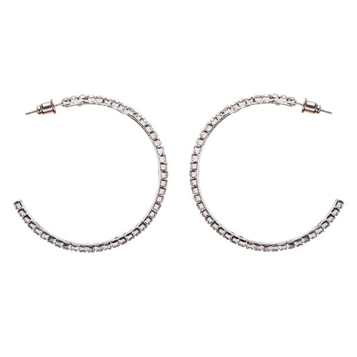 Exquisite Sparkle Crystal Rhinestone Hoop Design Fashion Earrings E688 Silver