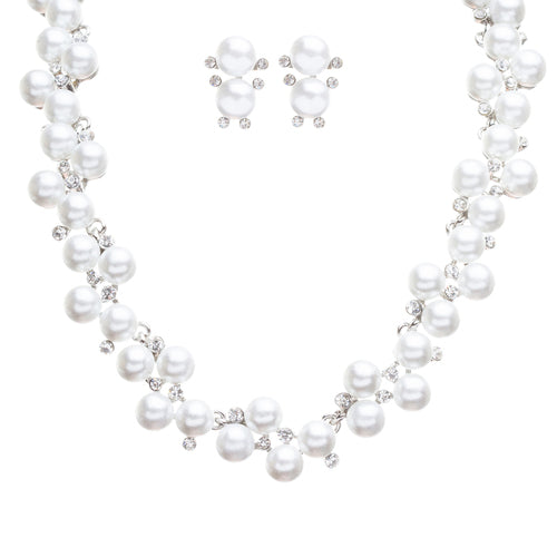 Bridal Wedding Jewelry Set Crystal Rhinestone Pearl Lovely Elegance Necklace - Accessoriesforever