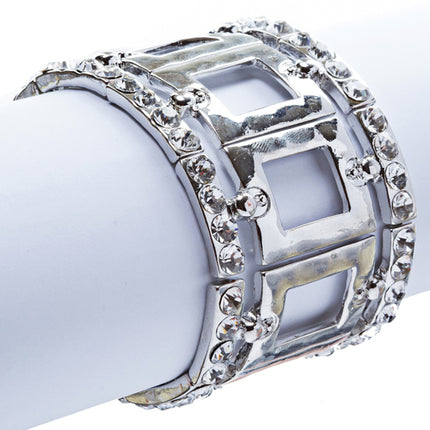 Fashion Square Linked Crystal Stretch Bracelet Silver - Accessoriesforever