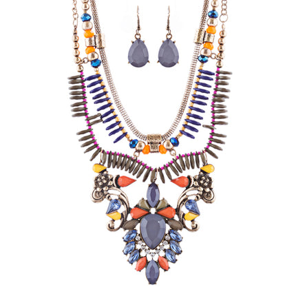 Stunning Magnificent Bead Crystal Rhinestone Statement Necklace Set JN269 Gray
