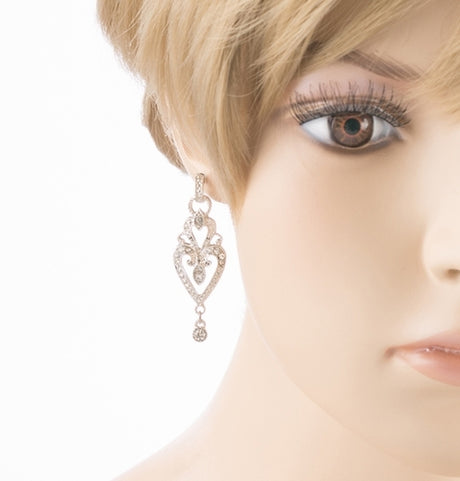 Bridal Wedding Jewelry Crystal Rhinestone Vintage Dangle Charm Earrings Silver