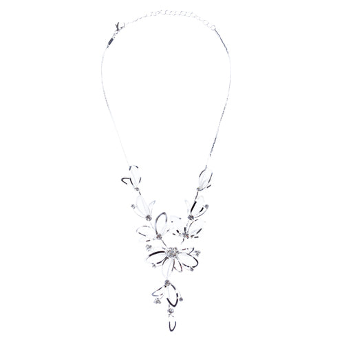 Bridal Wedding Jewelry Crystal Rhinestone Glittering Flower Necklace J573 Silver