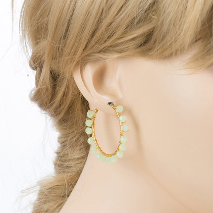 Crystal Wired Handmade Beautiful Fashion Dangle Hoop Earrings Gold Green - Accessoriesforever