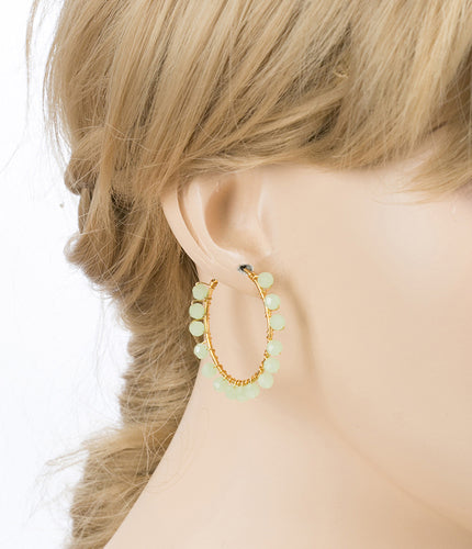 Crystal Wired Handmade Beautiful Fashion Dangle Hoop Earrings Gold Green