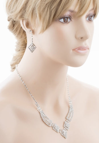 Bridal Wedding Jewelry Crystal Rhinestone Gorgeous Design Necklace J572 Silver