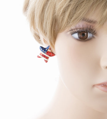 Patriotic American Flag 3D Star Stud Earrings Gold - Accessoriesforever