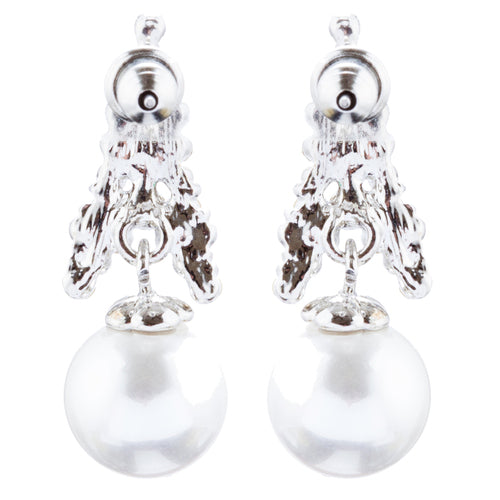 Bridal Wedding Jewelry Crystal Rhinestone Pearl Classic Earrings E1018 Silver - Accessoriesforever