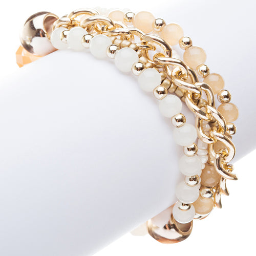 Gorgeous Elegant Classy Multi Strands Mixed Bead Design Stretch Bracelet Ivory