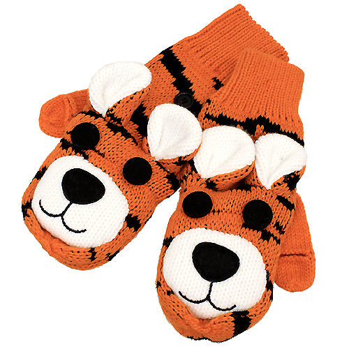Knitted Fun 3D Animal Soft Mittens Gloves Orange Bengal - Accessoriesforever
