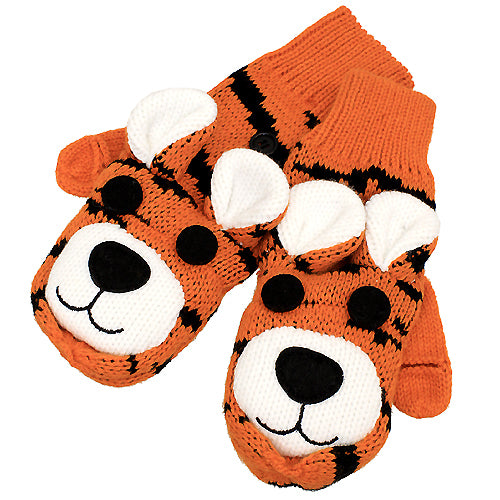 Knitted Fun 3D Animal Soft Mittens Gloves Orange Bengal