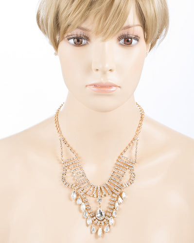Bridal Wedding Jewelry Crystal Rhinestone Breathtaking Tear Drop Necklace J517GD
