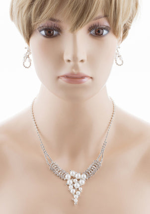 Bridal Wedding Jewelry Set Crystal Rhinestone Pearl Exquisite Design Silver - Accessoriesforever