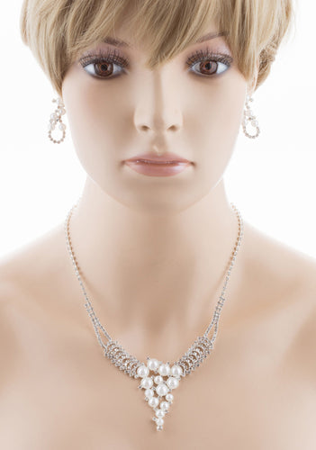 Bridal Wedding Jewelry Set Crystal Rhinestone Pearl Exquisite Design Silver