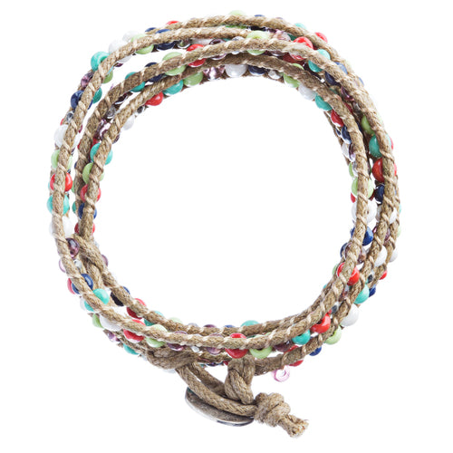 Beaded Brown String Cord with Button Knot Closure Wrap Bracelet Multi-Colored - Accessoriesforever