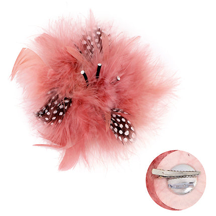 Feather Big Flower Corsage Fashion Brooch 2 Way Hair Pin Beautiful Pink - Accessoriesforever