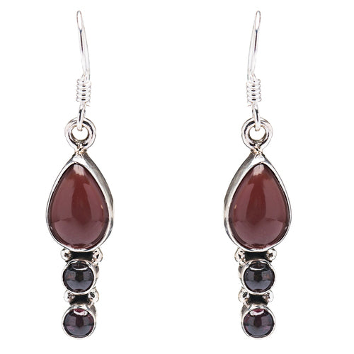 925 Sterling Silver Natural Gemstones Coral Dangle Earrings FJSVE2115