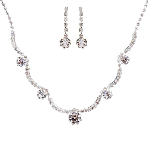 Bridal Wedding Jewelry Set Crystal Rhinestone Gorgeous Curved Design Necklace - Accessoriesforever