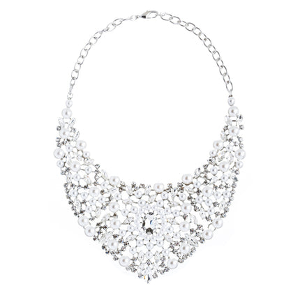 Bridal Wedding Jewelry Crystal Rhinestone Captivating Bib Necklace Set J519 WT - Accessoriesforever