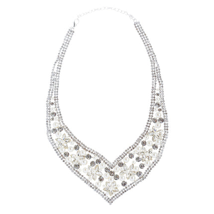 Bridal Wedding Jewelry Crystal Rhinestone Magnificent Floral Necklace J547 White - Accessoriesforever