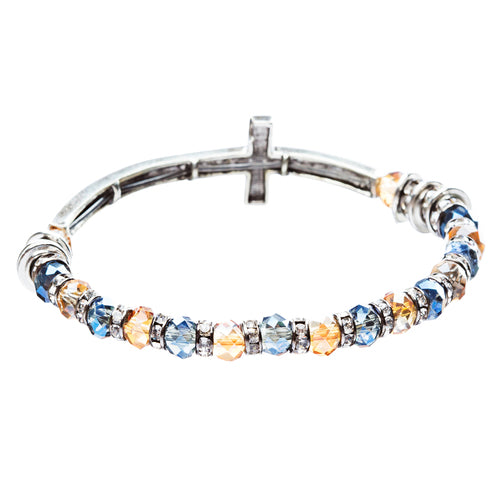 Cross Jewelry Crystal Rhinestone Gorgeous Cross Stretch Bracelet B466 Blue