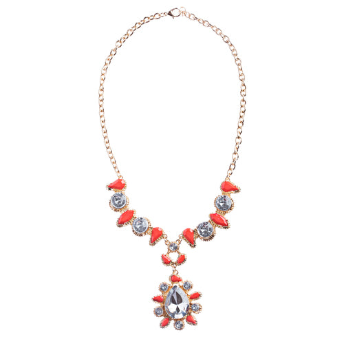Modern Fashion Crystal Rhinestone Attractive Tear Drop Necklace JN244 Orange
