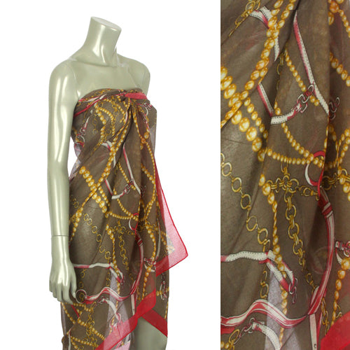 Beach Sarong Pareo Shawl Wrap Chain N Belt Brown