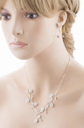 Bridal Wedding Jewelry Set Floral Vine Pearl Rhinestone - Accessoriesforever