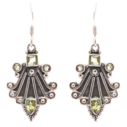 925 Sterling Silver Natural Gemstones Peridot Dangle Earrings FJSVE2160