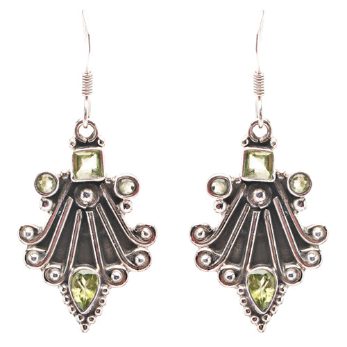 925 Sterling Silver Natural Gemstones Peridot Dangle Earrings FJSVE2160