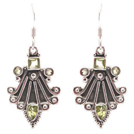 925 Sterling Silver Natural Gemstones Peridot Dangle Earrings FJSVE2160