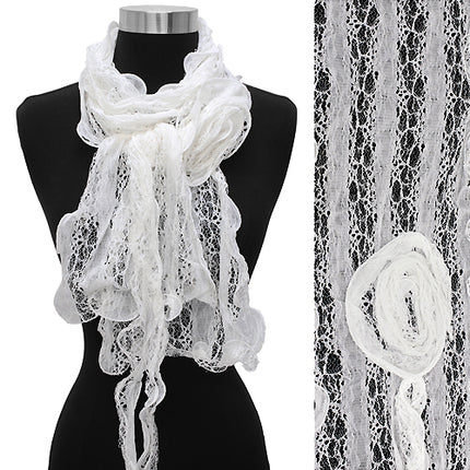 Gorgeous Floral Decorated Lightweight Lace Fashion Scarf White - Accessoriesforever