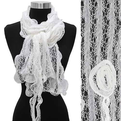 Gorgeous Floral Decorated Lightweight Lace Fashion Scarf White - Accessoriesforever