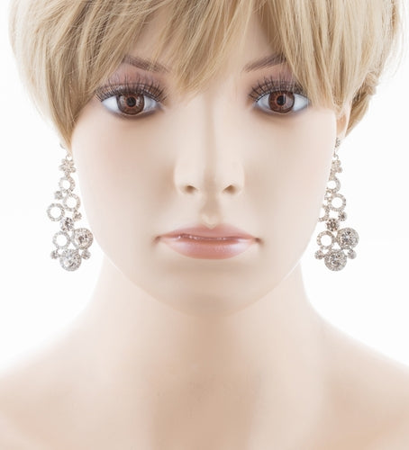 Bridal Wedding Jewelry Crystal Rhinestone Dot Linked Dangle Drop Earrings Silver