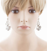Bridal Wedding Jewelry Crystal Rhinestone Dot Linked Dangle Drop Earrings Silver