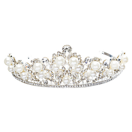 Bridal Wedding Jewelry Crystal Rhinestone Classic Faux Pearl Tiara H172 Silver