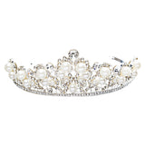 Bridal Wedding Jewelry Crystal Rhinestone Classic Faux Pearl Tiara H172 Silver