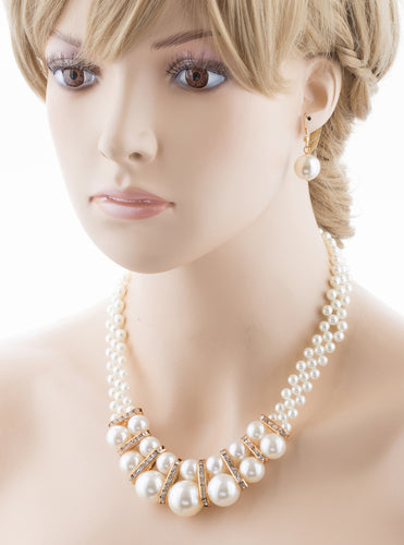 Bridal Wedding Jewelry Crystal Rhinestone Gorgeous Pearl Necklace J523 Gold