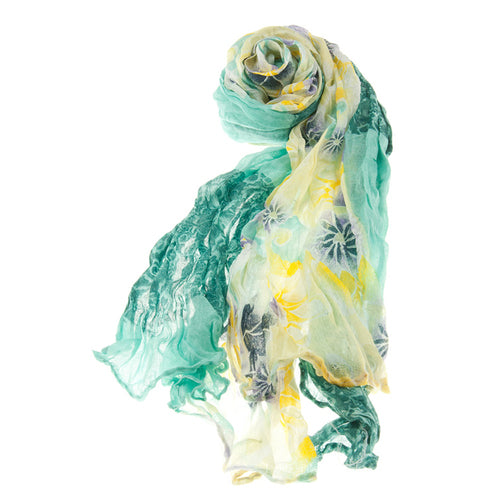 Beautiful Floral Flowers Scrunched Lightweight Fashion Scarf Green