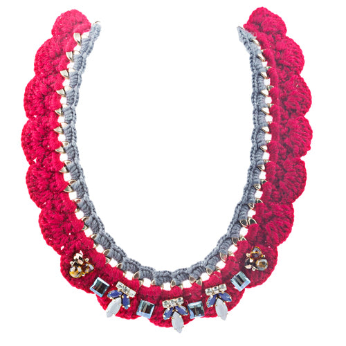 Gorgeous Style Crystal Formica Knitted Design Statement Jewelry Necklace Red