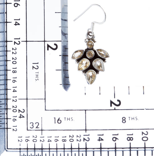 925 Sterling Silver Natural Gemstones Citrine Dangle Earrings FJSVE2122