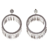 Draped Tassel Dangle Hoop Crystal Earrings Black