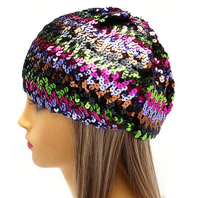 Sparkle Glitter Sequin Lightweight Fashion Beanie Hat Multi-Colored Purple