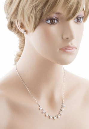 Bridal Wedding Jewelry Set Crystal Rhinestone Elegant Pearl Necklace Silver - Accessoriesforever