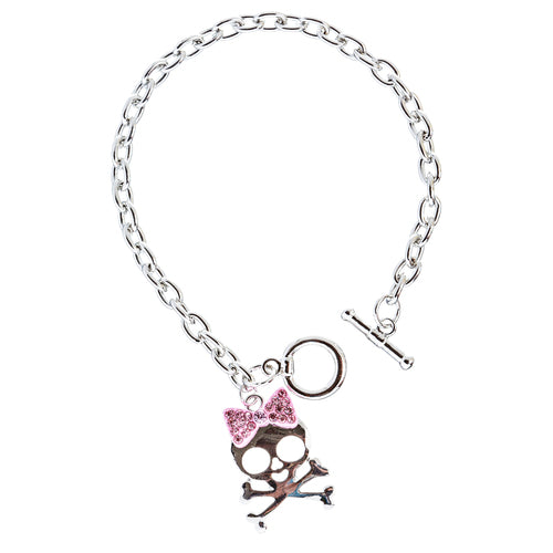 Halloween Costume Jewelry Crystal Rhinestone Charming Skull Bracelet B406 Pink