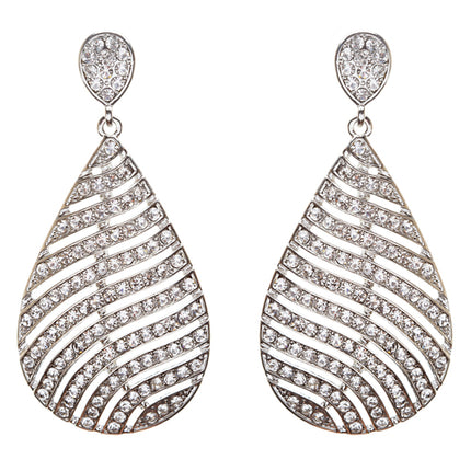Modern Fashion Crystal Rhinestone Stunning Leaf Design Dangle Earrings E729 SLVR - Accessoriesforever