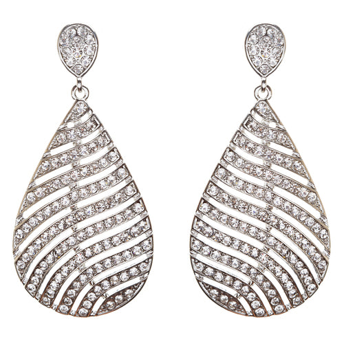Modern Fashion Crystal Rhinestone Stunning Leaf Design Dangle Earrings E729 SLVR - Accessoriesforever